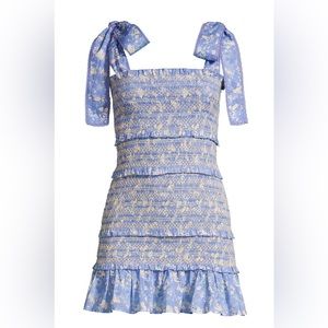 LoveShackFancy Belle Smocked Cotton Mini Dress